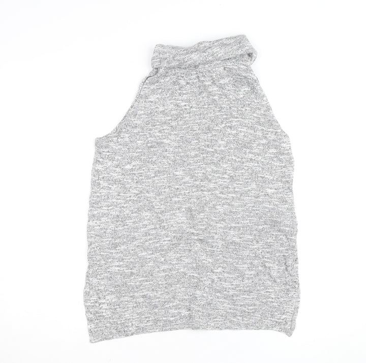 New Look Womens Grey Roll Neck Sleeveless Knit Top Size 12