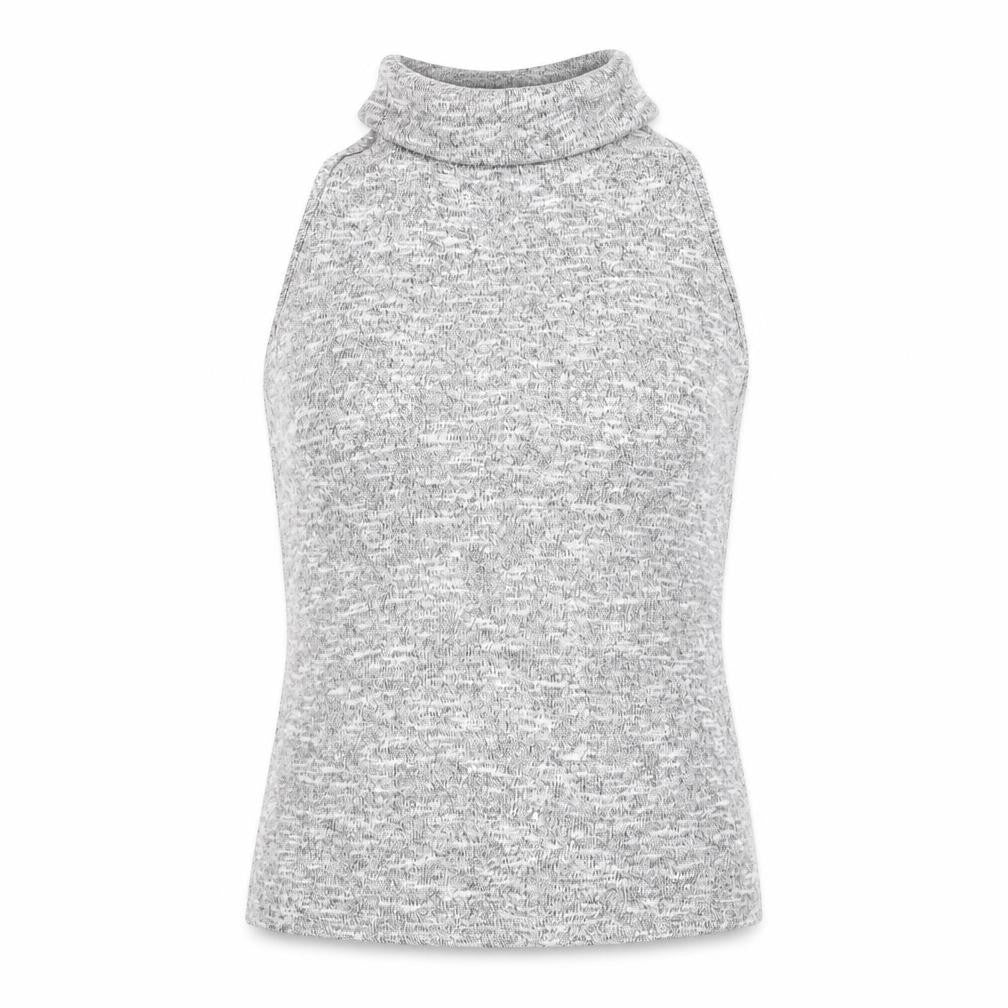 Front view of New Look women’s grey roll neck sleeveless knit top, size UK 12