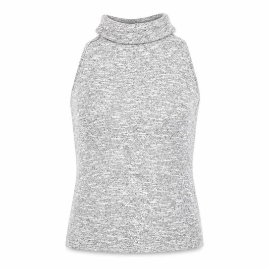 Front view of New Look women’s grey roll neck sleeveless knit top, size UK 12