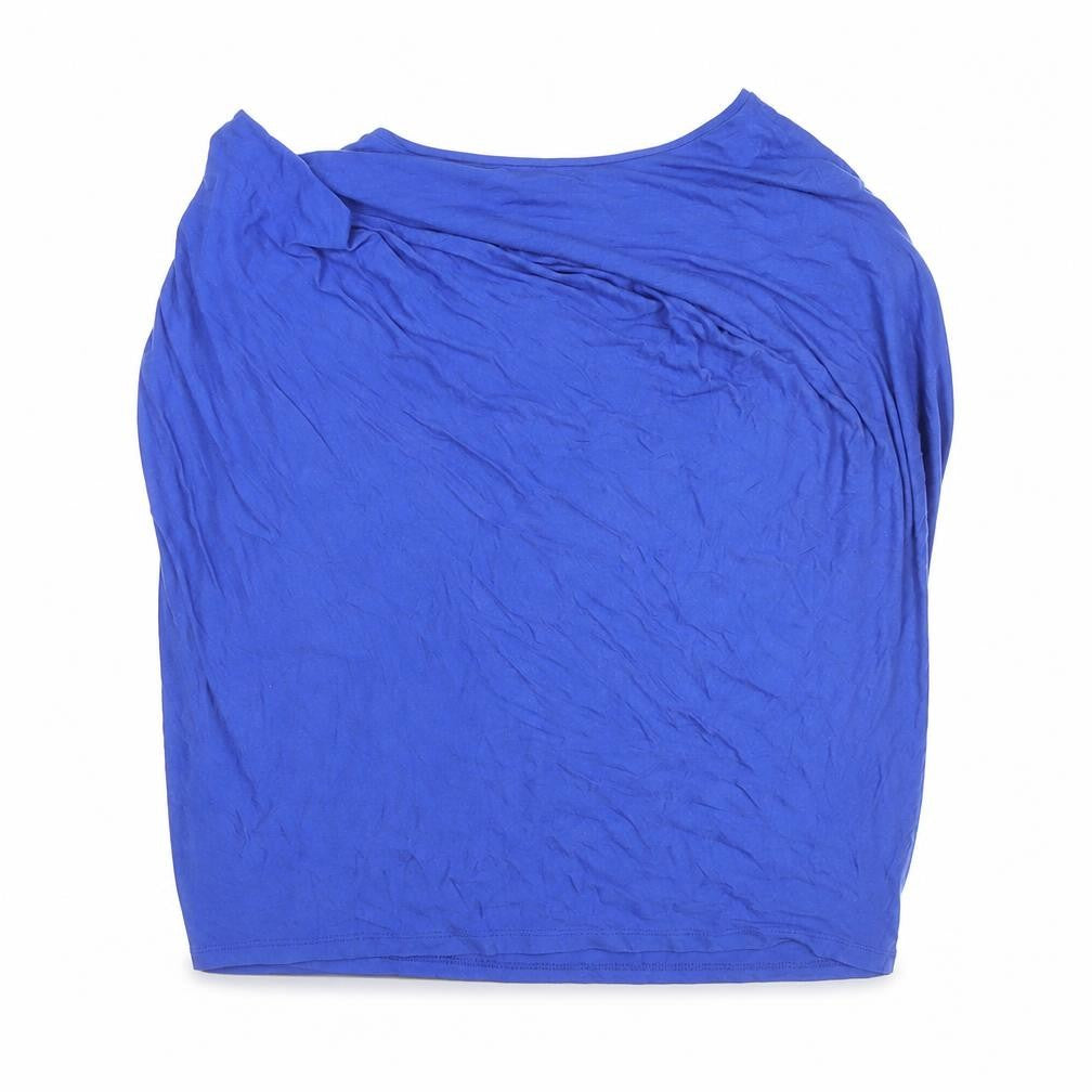 Front view of Gallery Women's Blue Sleeveless Jersey T-Shirt, size M