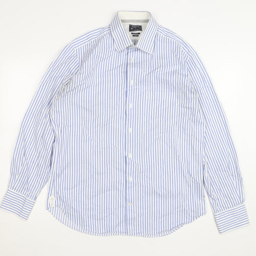 Arrow Men's Blue Striped Regular Fit 42cm Cotton Dress Shirt