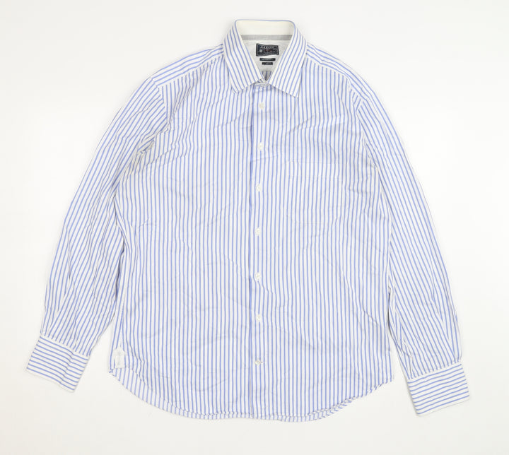 Arrow Men's Blue Striped Regular Fit 42cm Cotton Dress Shirt