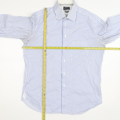 Arrow Men's Blue Striped Regular Fit 42cm Cotton Dress Shirt