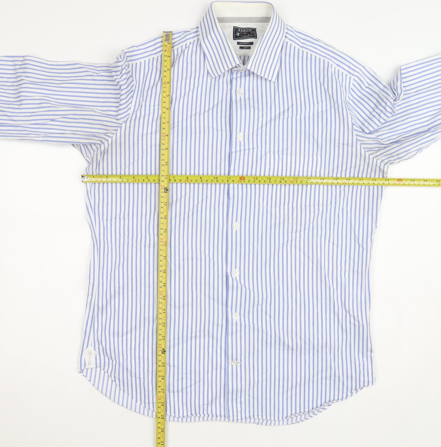 Arrow Men's Blue Striped Regular Fit 42cm Cotton Dress Shirt
