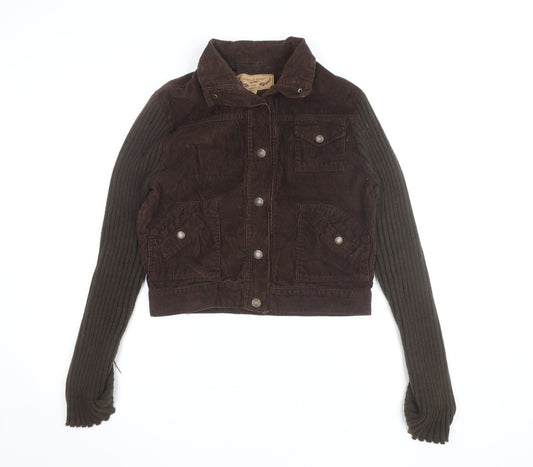 Marcelle Renee Women Brown Corduroy Cropped Bomber Jacket M
