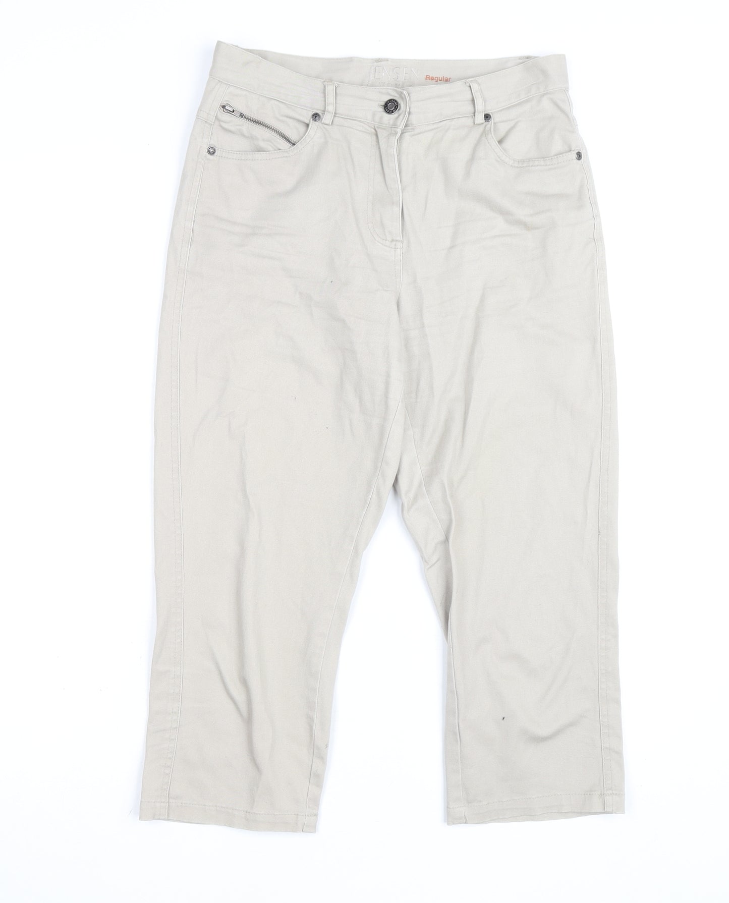 Jensen Women’s Beige Cropped Trousers Size 8 Regular Cotton Blend