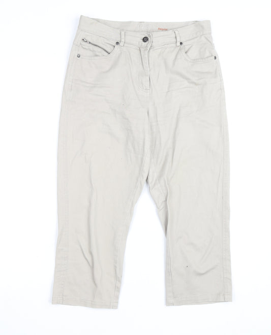 Jensen Women’s Beige Cropped Trousers Size 8 Regular Cotton Blend