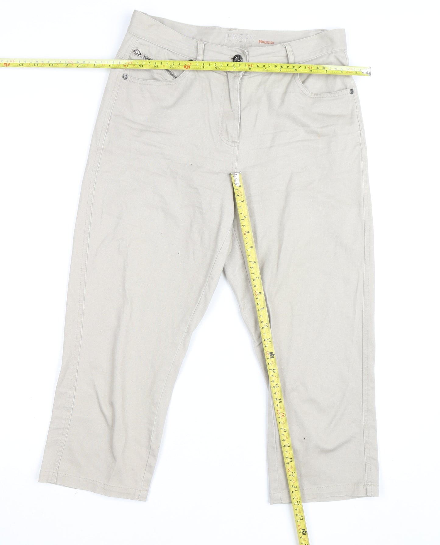 Jensen Women’s Beige Cropped Trousers Size 8 Regular Cotton Blend