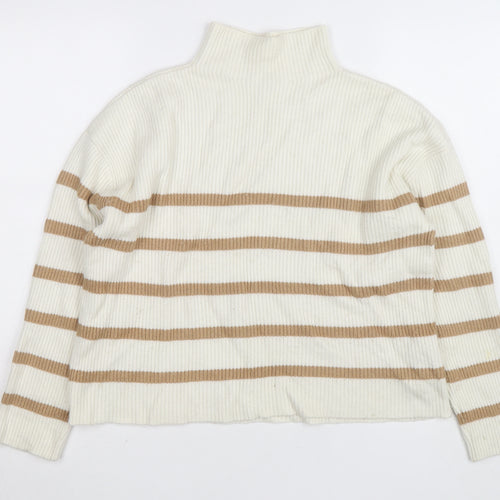 Hobbs Women’s Beige Striped Roll Neck Wool Blend Jumper Size M
