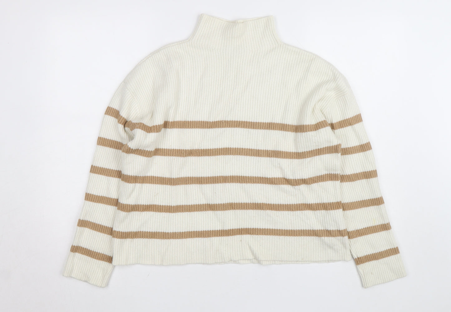 Hobbs Women’s Beige Striped Roll Neck Wool Blend Jumper Size M