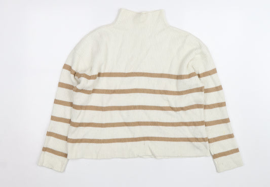 Hobbs Women’s Beige Striped Roll Neck Wool Blend Jumper Size M