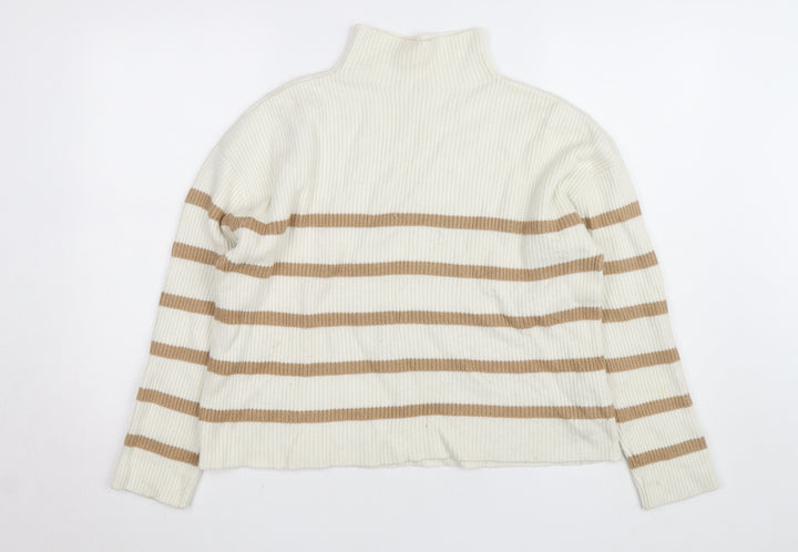 Hobbs Women’s Beige Striped Roll Neck Wool Blend Jumper Size M