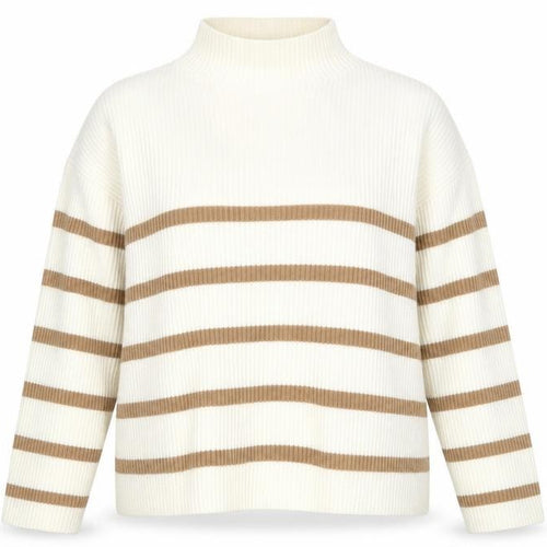 Hobbs Women’s Beige Striped Roll Neck Wool Blend Jumper Size M
