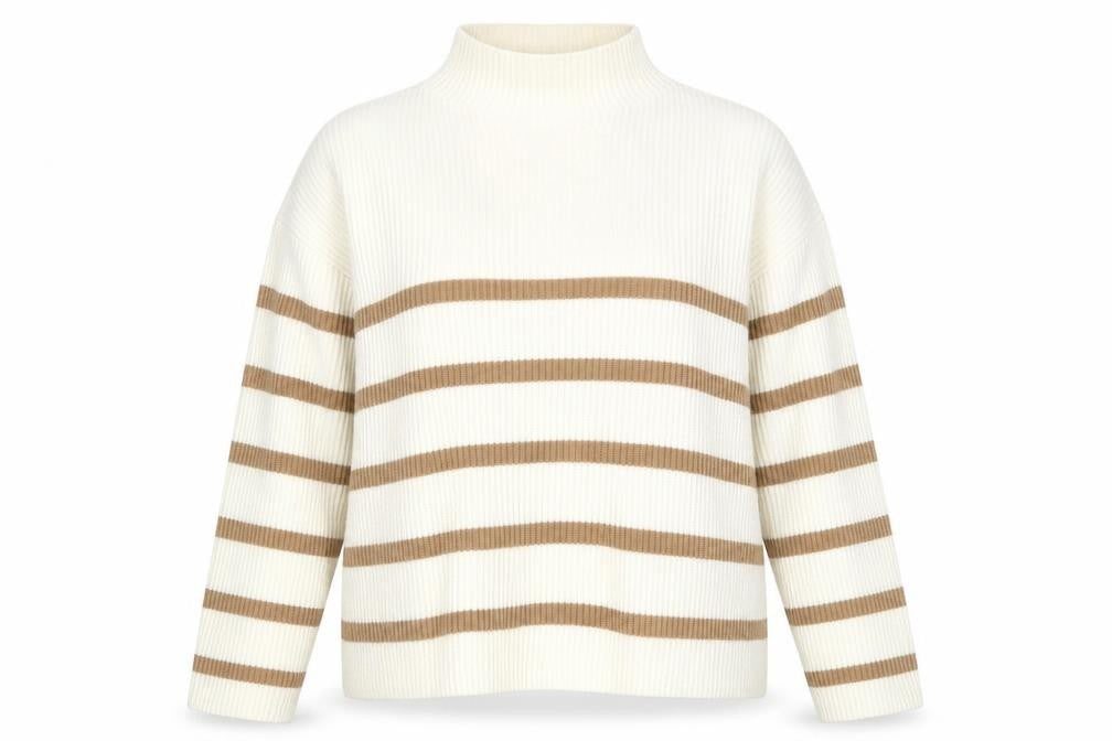 Hobbs Women’s Beige Striped Roll Neck Wool Blend Jumper Size M