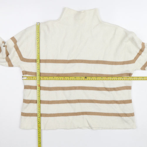 Hobbs Women’s Beige Striped Roll Neck Wool Blend Jumper Size M