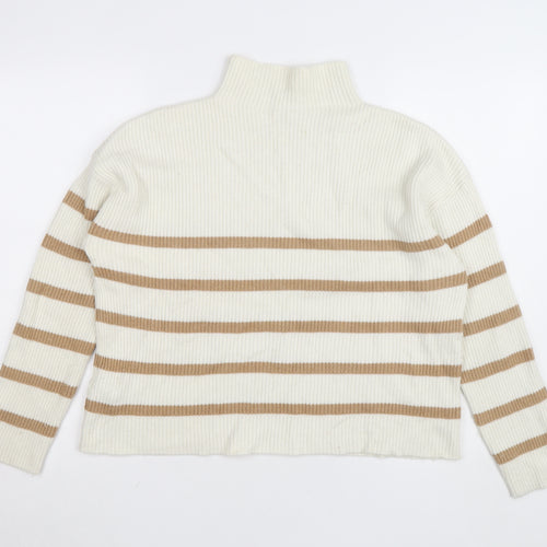 Hobbs Women’s Beige Striped Roll Neck Wool Blend Jumper Size M