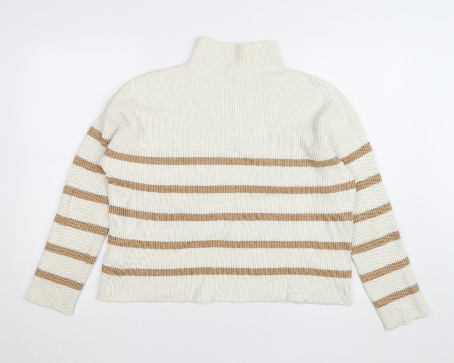 Hobbs Women’s Beige Striped Roll Neck Wool Blend Jumper Size M
