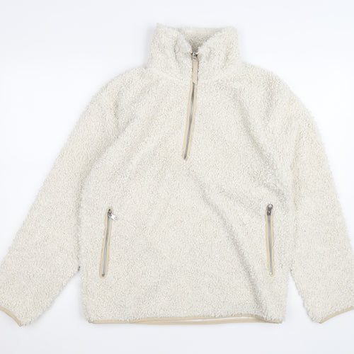 H&M Women’s Ivory Fleece 1/4 Zip Pullover Jumper XS