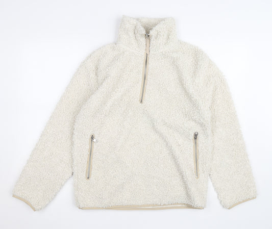 H&M Women’s Ivory Fleece 1/4 Zip Pullover Jumper XS
