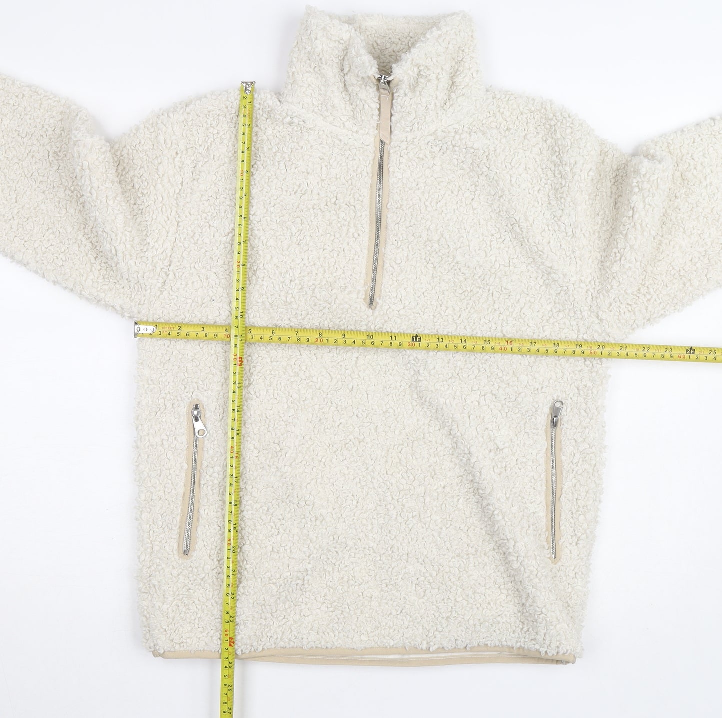 H&M Women’s Ivory Fleece 1/4 Zip Pullover Jumper XS