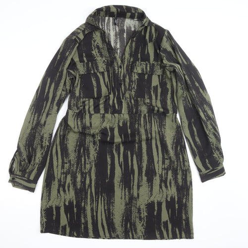 ONLY Women's Green Camouflage Long Sleeve Collared Shirt Dress L