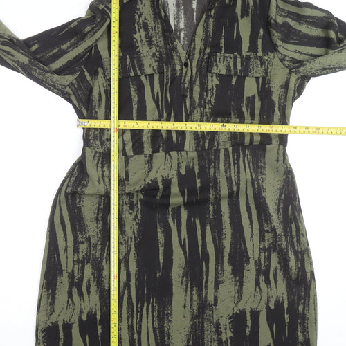 ONLY Women's Green Camouflage Long Sleeve Collared Shirt Dress L