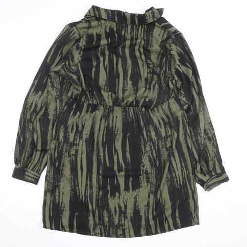 ONLY Women's Green Camouflage Long Sleeve Collared Shirt Dress L