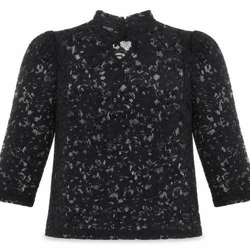 Vila Clothes Women's Black Lace High Neck 3/4 Sleeve Blouse Size 10