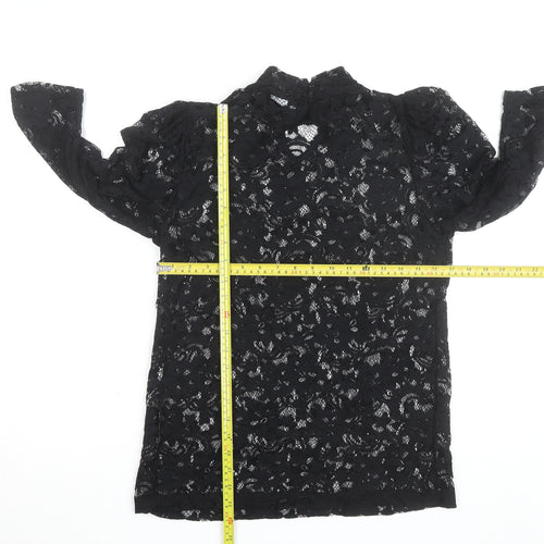 Vila Clothes Women's Black Lace High Neck 3/4 Sleeve Blouse Size 10