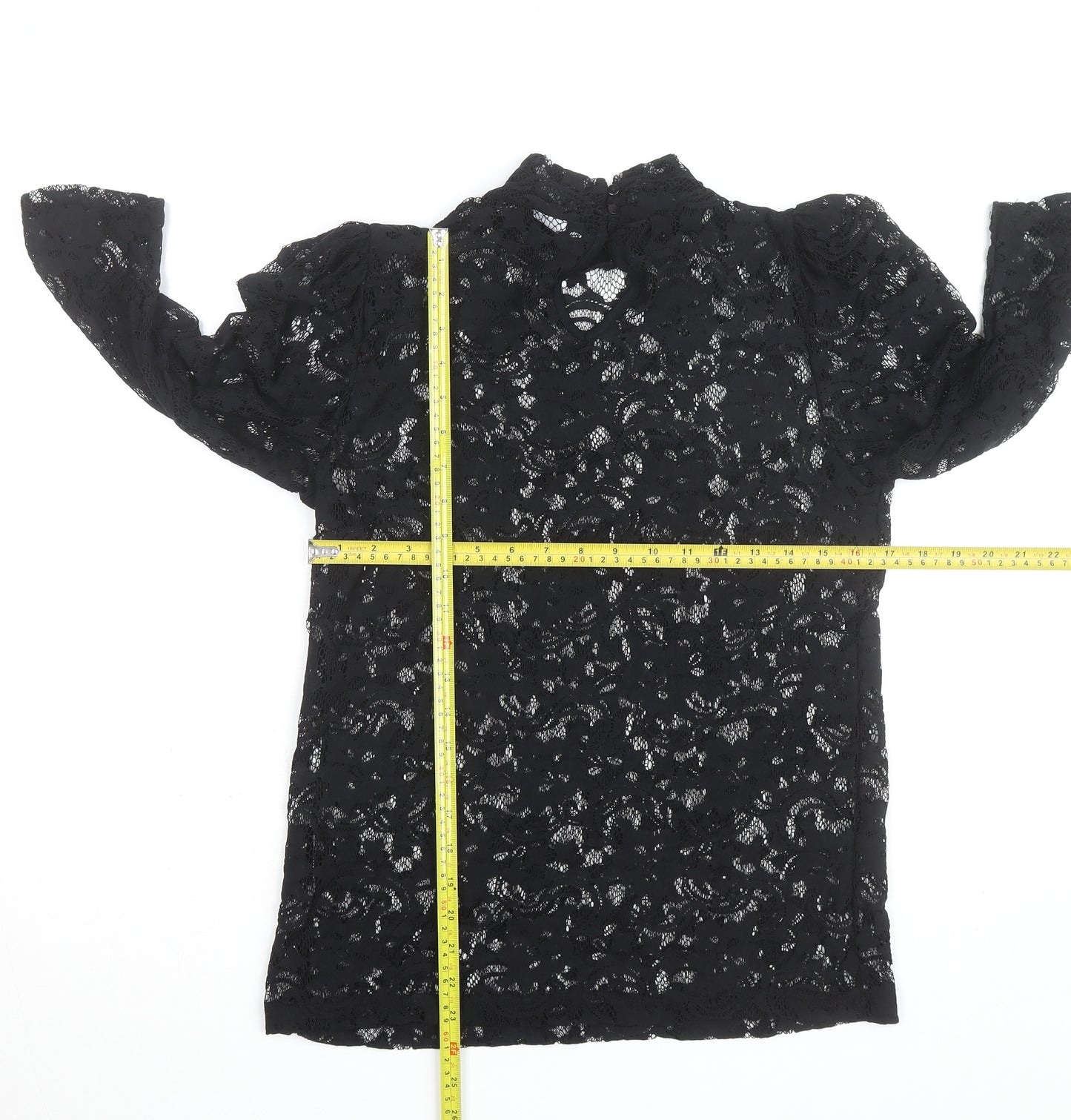 Vila Clothes Women's Black Lace High Neck 3/4 Sleeve Blouse Size 10