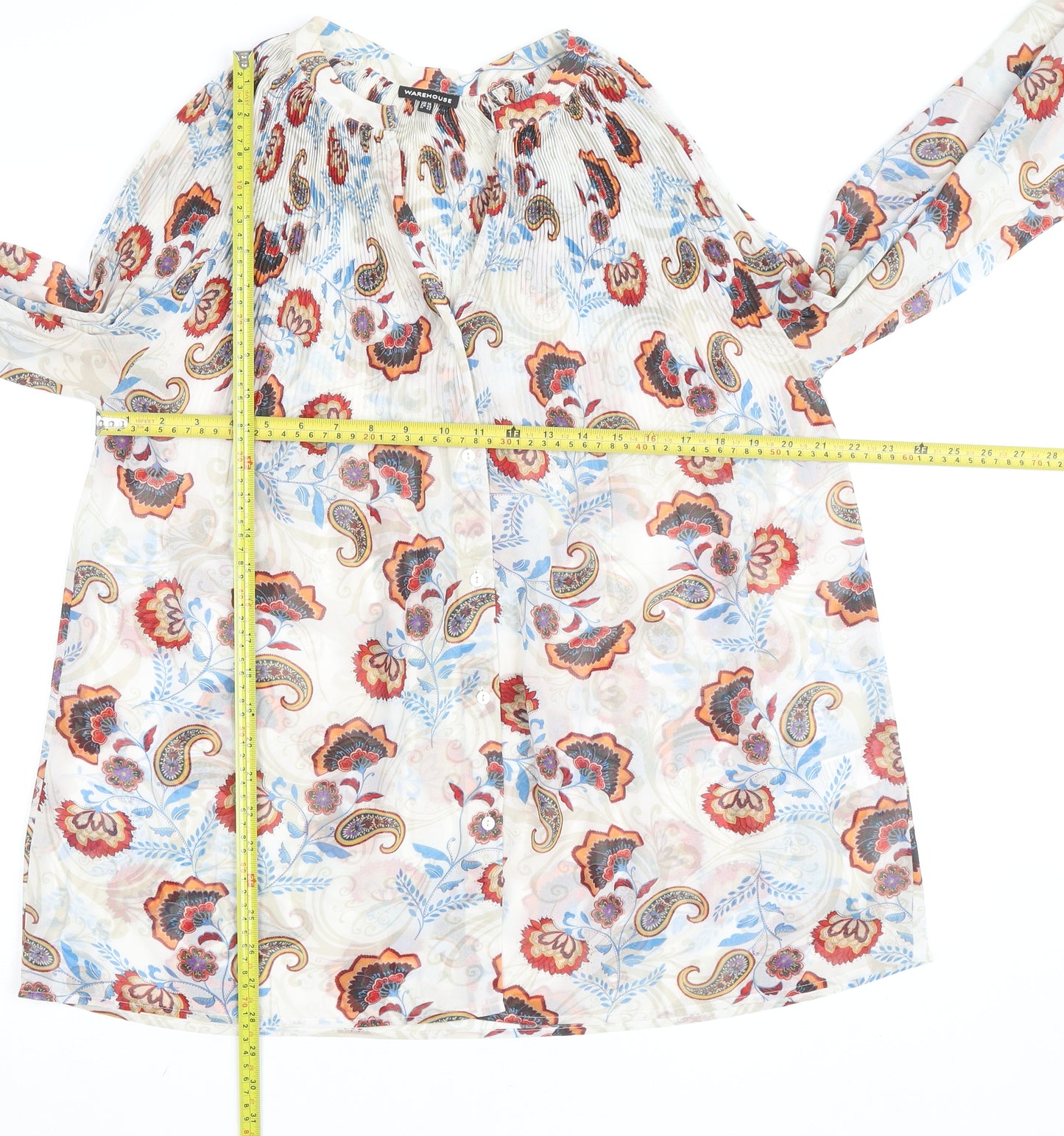 Warehouse Womens Multicoloured Paisley Sheer Tunic Blouse Size 16