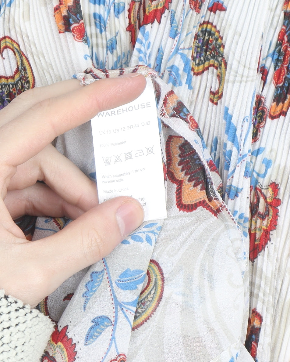 Warehouse Womens Multicoloured Paisley Sheer Tunic Blouse Size 16