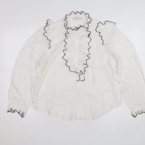 Mango Women's White Ruffle Long Sleeve Blouse Size 12