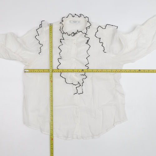 Mango Women's White Ruffle Long Sleeve Blouse Size 12