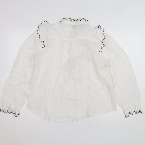 Mango Women's White Ruffle Long Sleeve Blouse Size 12