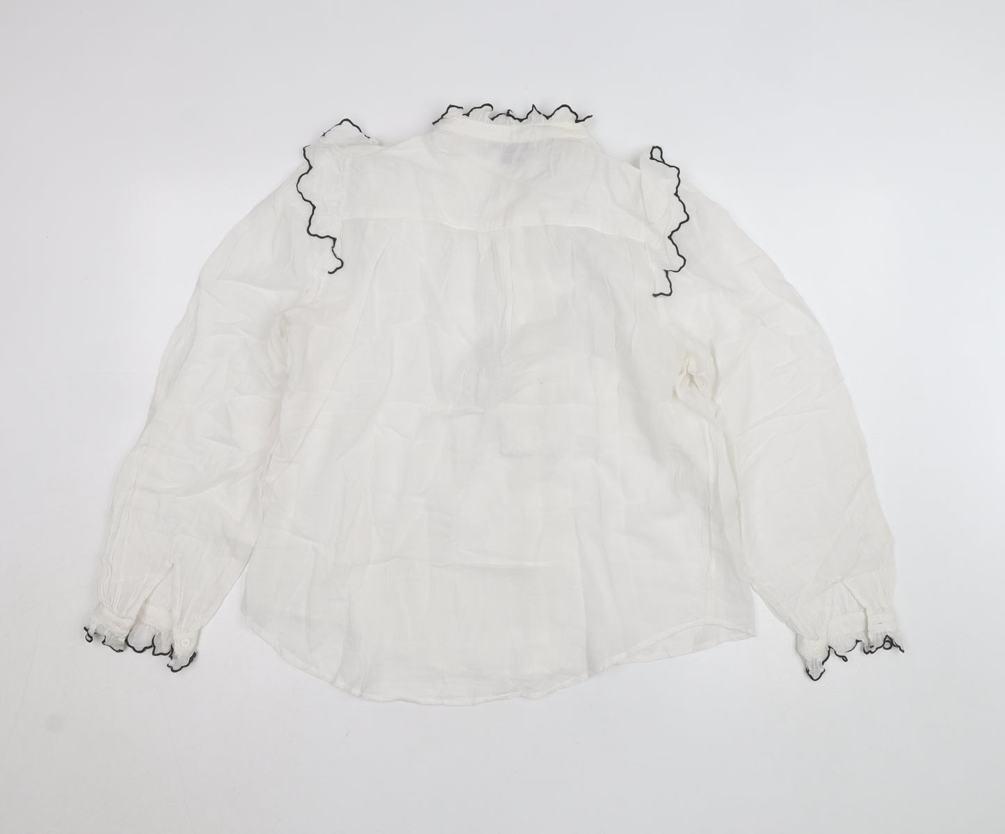 Mango Women's White Ruffle Long Sleeve Blouse Size 12