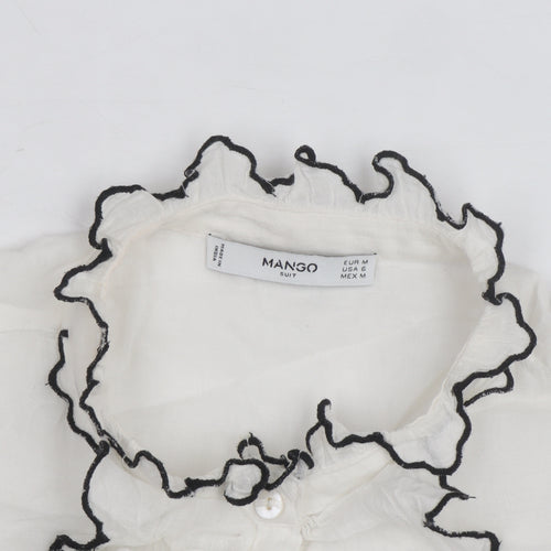 Mango Women's White Ruffle Long Sleeve Blouse Size 12