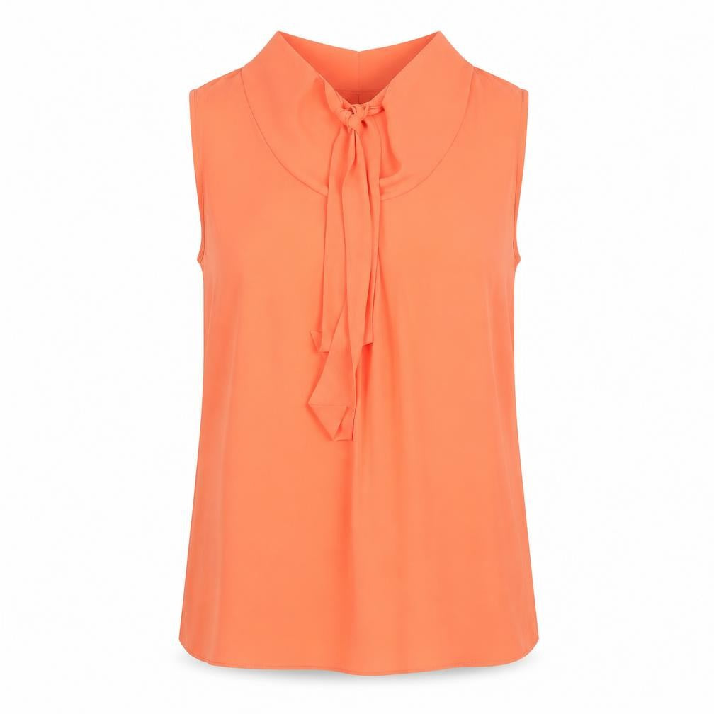 Front view of Jasper Conran Women’s Orange Sleeveless Bow Neck Blouse, size UK 16