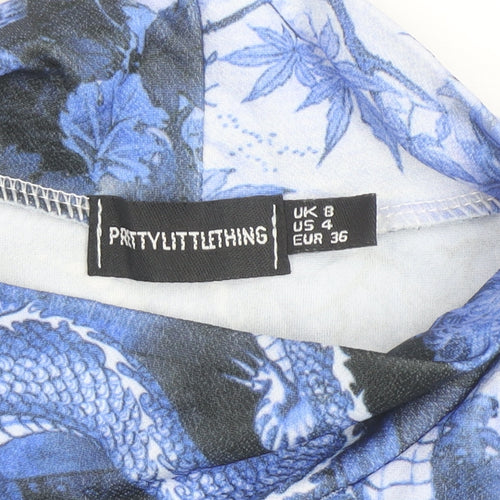 PrettyLittleThing Women's Blue Dragon Print Bodycon Dress Size 8