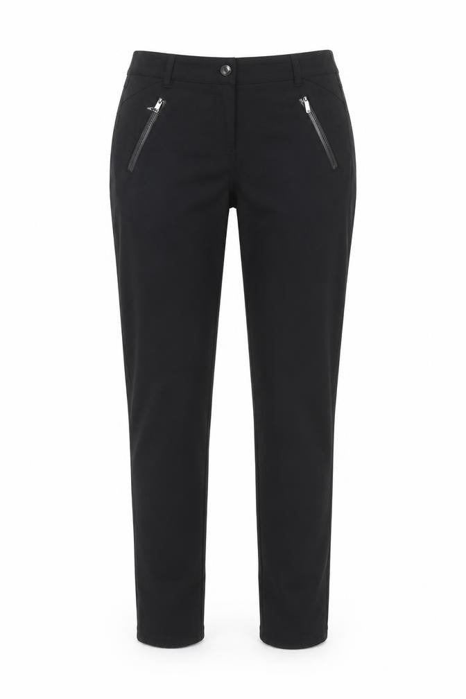 Front view of Fransa Women's Black Slim Fit Stretch Trousers, size S
