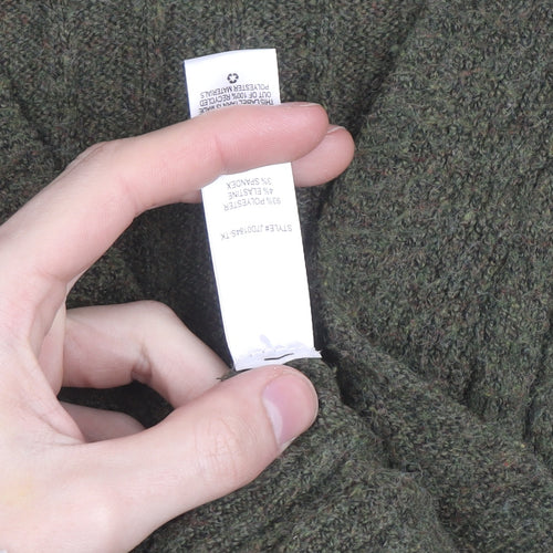 Jolie & Joy Women Olive Green Ribbed Open Cardigan Medium Polyester Blend