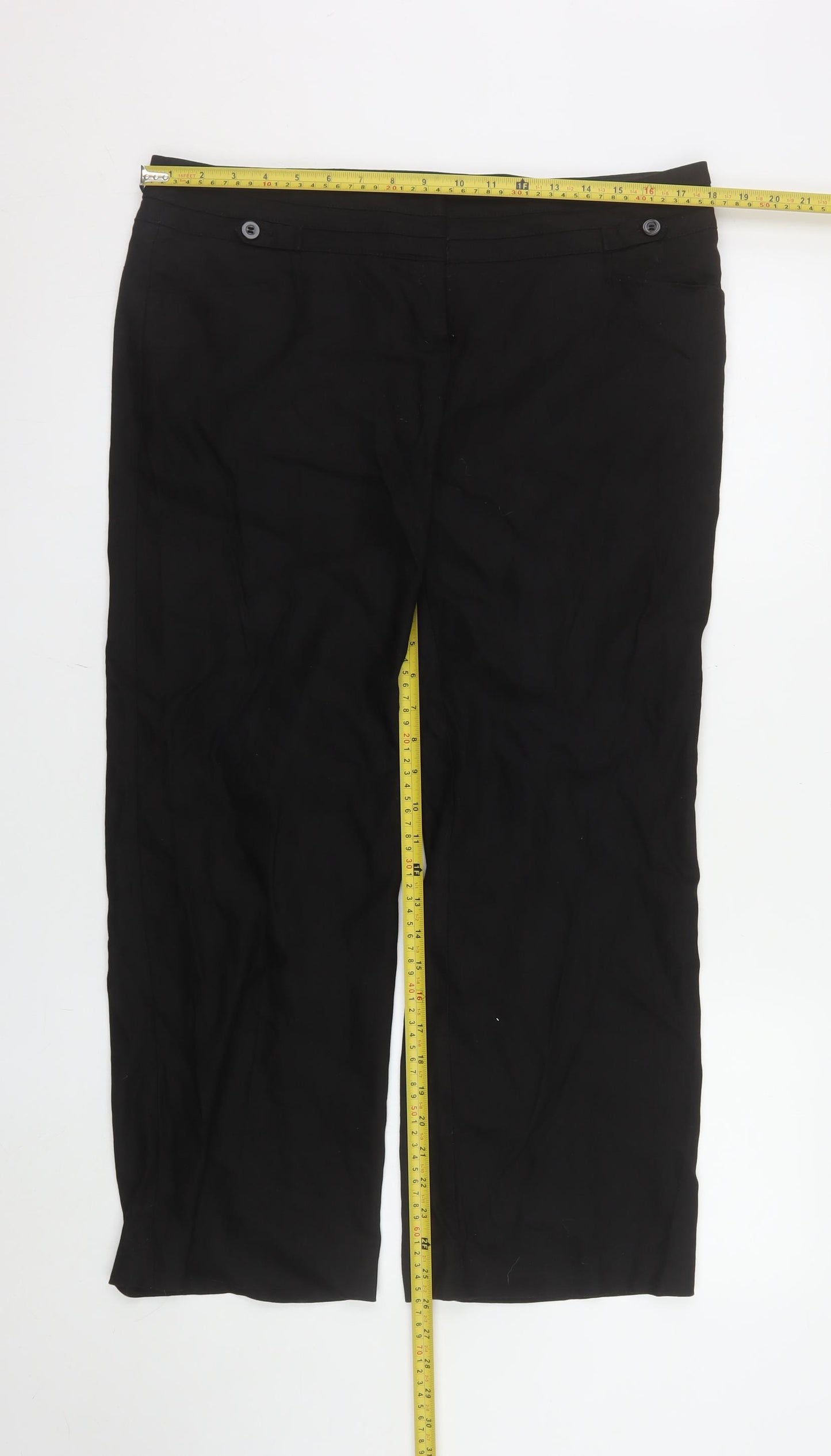 Monsoon Women’s Black Linen Blend Straight Trousers Size 14 Short