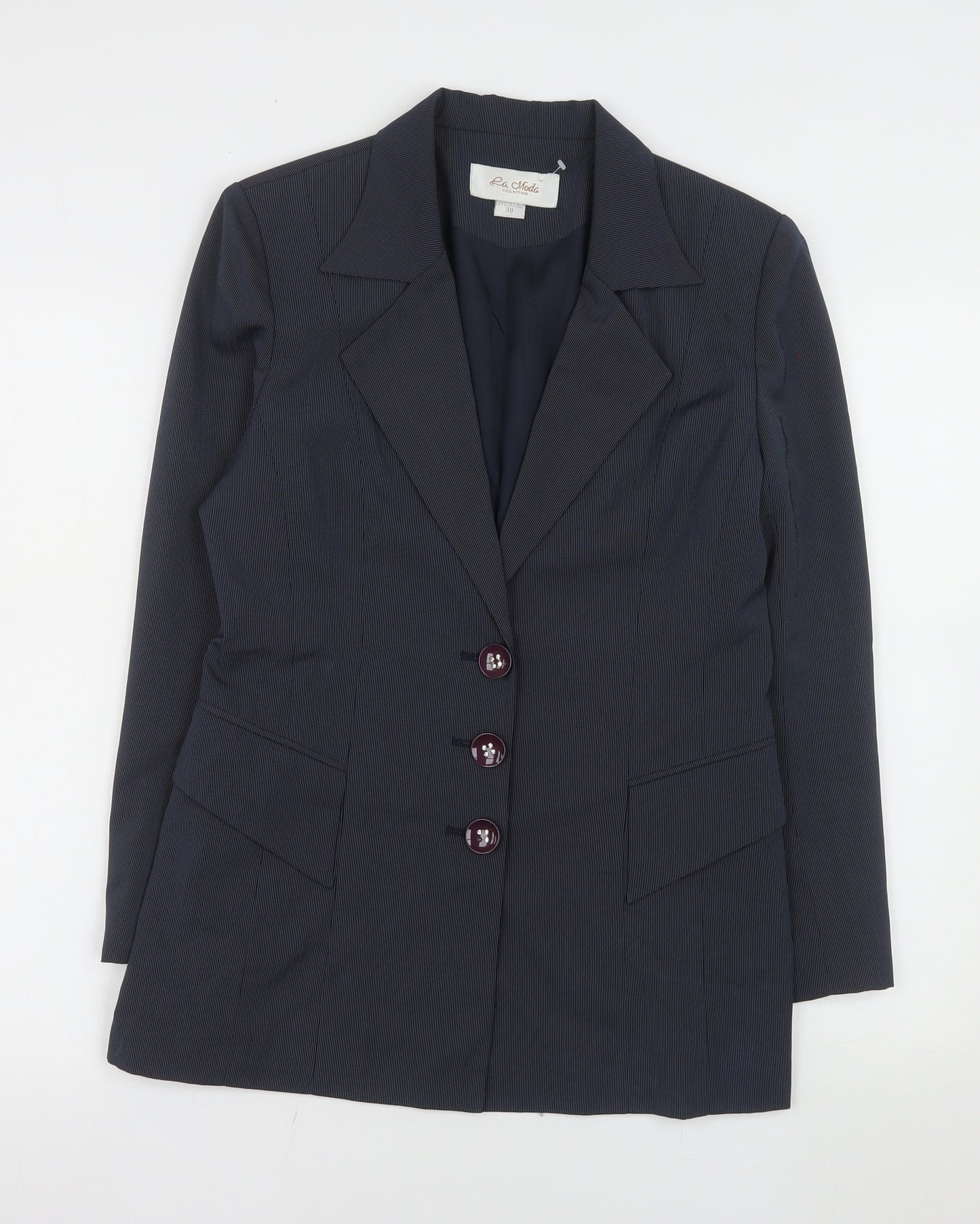 La Moda Women Blue Pinstripe Single-Breasted Blazer Size 10