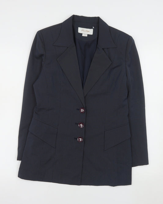 La Moda Women Blue Pinstripe Single-Breasted Blazer Size 10