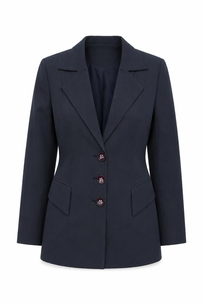 Front view of La Moda Women Blue Pinstripe Single-Breasted Blazer, size 10