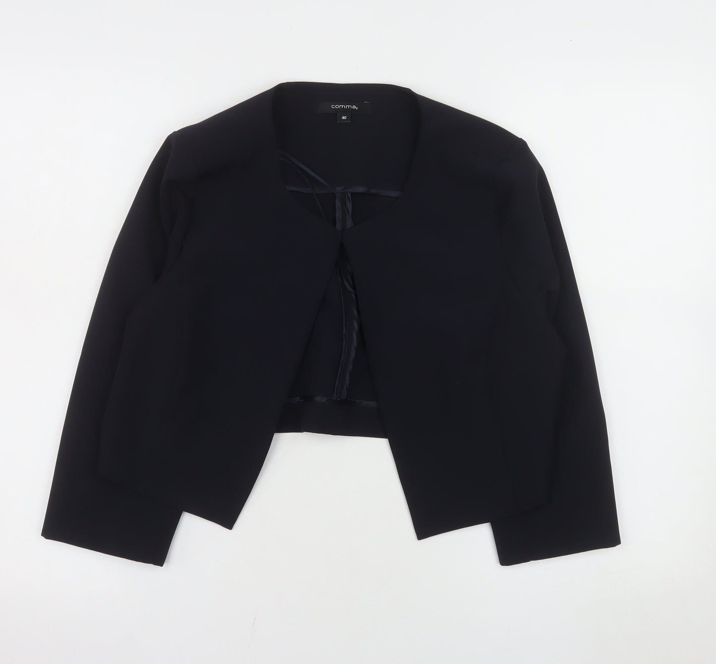 Comma Women Black Cropped Suit Jacket Size 12 Polyester Blend Lined Blazer