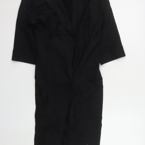 MaxMara Womens Black Wool Long Overcoat Size 12 Classic 3/4 Sleeve