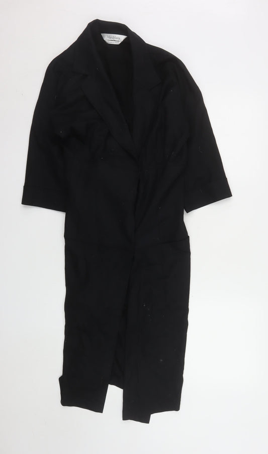 MaxMara Womens Black Wool Long Overcoat Size 12 Classic 3/4 Sleeve