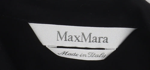 MaxMara Womens Black Wool Long Overcoat Size 12 Classic 3/4 Sleeve