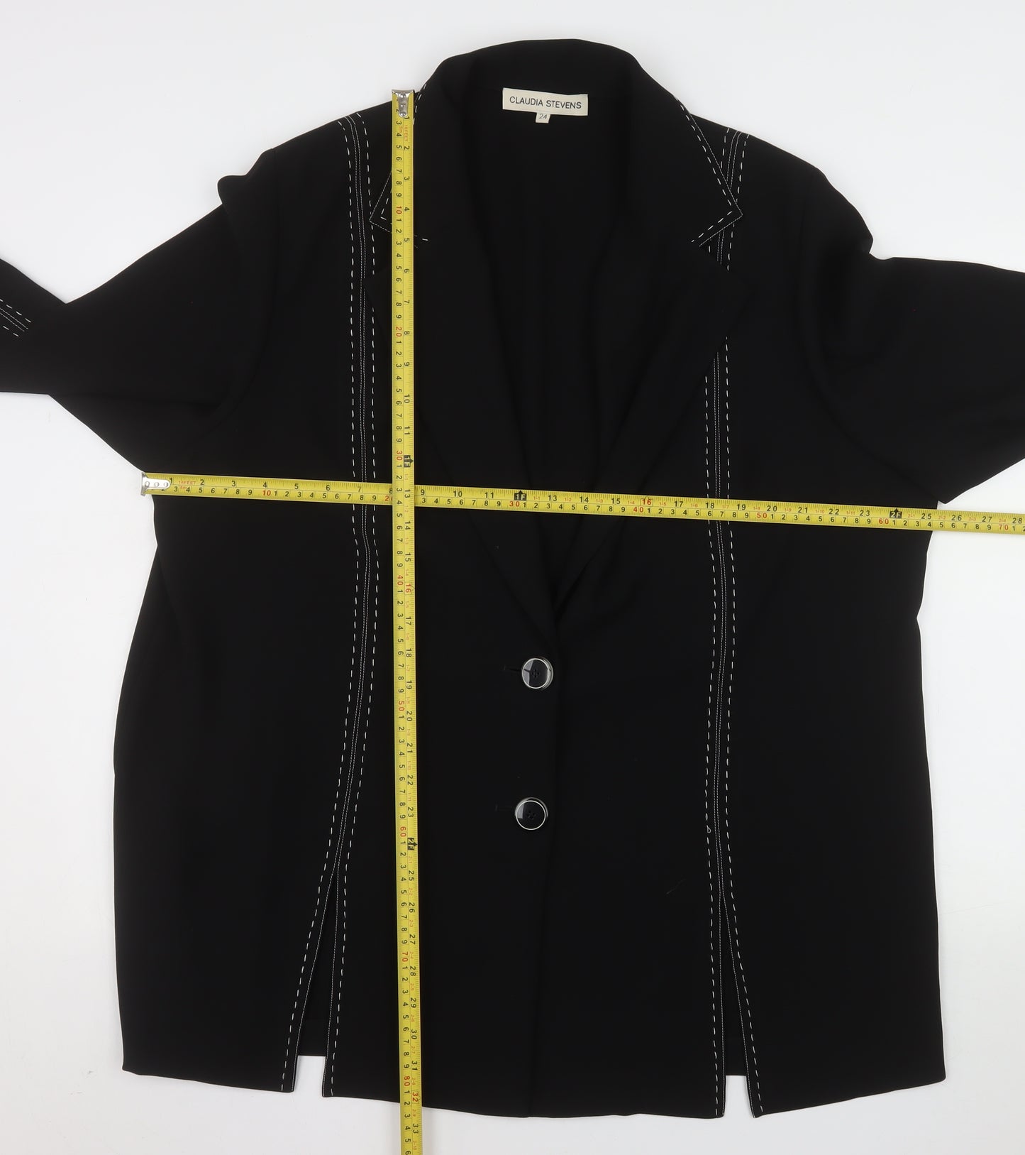 Claudia Stevens Women Black Long Blazer Size 24 Formal Jacket